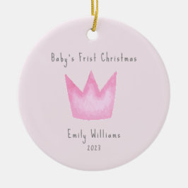 Roze Kroon Foto Baby's Eerste Kerstmis Keramisch Ornament
