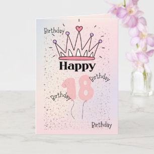 Roze Kroon “Gelukkig 18” Verjaardagskaart Elegan Kaart