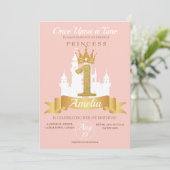 Roze Kroon Kasteel Koninkrijk Prinses 1e verjaarda Kaart (Staand voorkant)