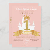 Roze Kroon Kasteel Koninkrijk Prinses 1e verjaarda Kaart (Voorkant / Achterkant)