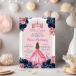 Roze Kroon & Marine Blauw Bloemen Prinses Mis Quin Kaart<br><div class="desc">Roze Kroon & Navy Blauw Bloemen Prinses Mis Quince Uitnodiging Quinceañera,  Mis Quince 15 Anos,  16e Verjaardag Vlinder.</div>