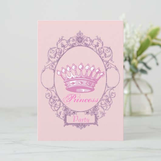 Roze Kroon Prinses Verjaardag Party uitnodiging (Staand voorkant)