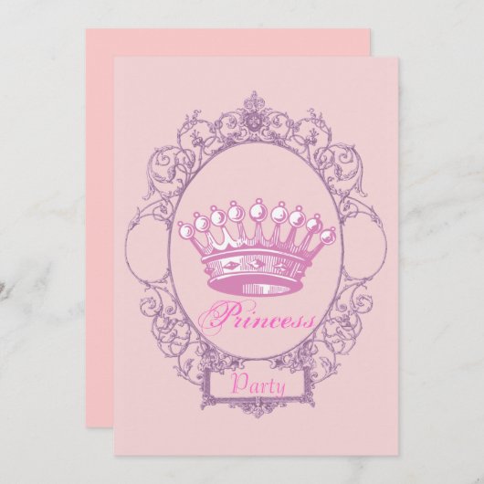 Roze Kroon Prinses Verjaardag Party uitnodiging (Voorkant / Achterkant)