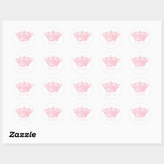 Roze kroon ronde sticker (Vel)
