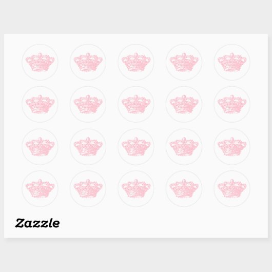 Roze kroon ronde sticker (Vel)