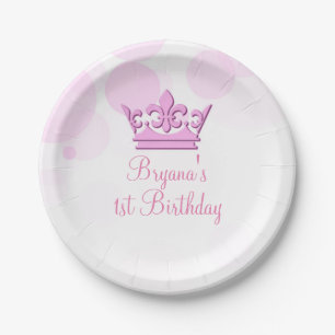 Roze Kroon & Stippen Koninklijke Verjaardagsfeest Papieren Bordje