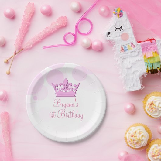 Roze Kroon & Stippen Royal Birthday Party Custom Papieren Bordje (Feest)