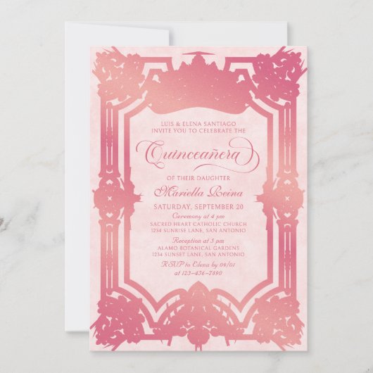 Roze Kroon Tiara Elegant Quinceanera Kaart (Voorkant)