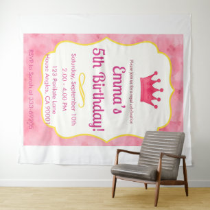 Roze Kroon Verjaardagsuitnodiging zazzlemade Mag Wandkleed
