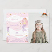 Roze Kroon Zeemeermin Verjaardag Uitnodiging met F (Voorkant)