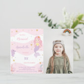 Roze Kroon Zeemeermin Verjaardag Uitnodiging met F (Staand voorkant)