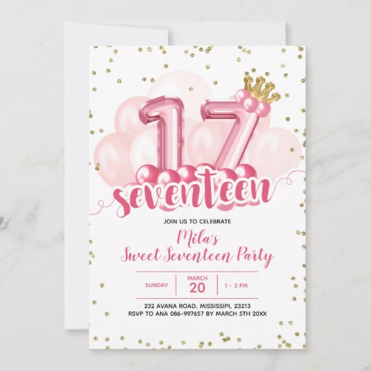 Roze kroonballon, zeventien jaar uitnodiging (Voorkant)