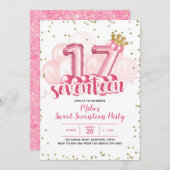 Roze kroonballon, zeventien jaar uitnodiging (Voorkant / Achterkant)