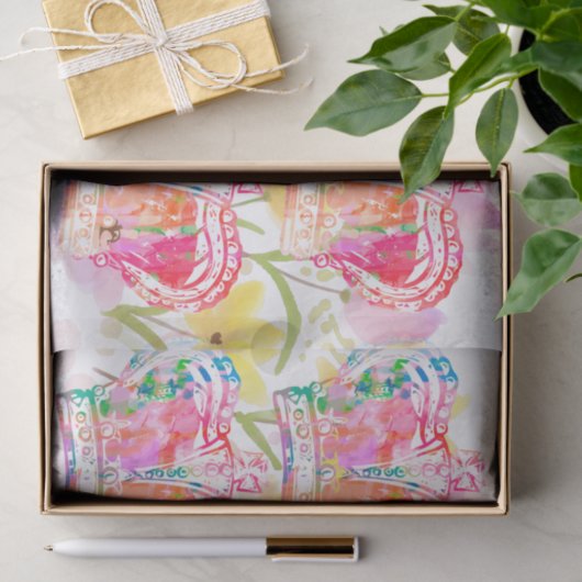 Roze kroonbloemen waterverf pastelontkoppeling tissuepapier (Geschenk)