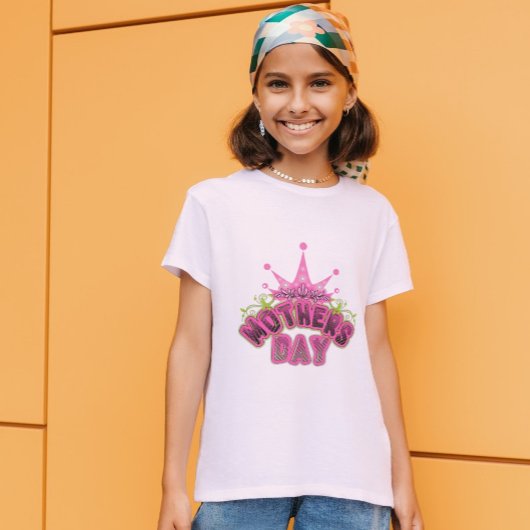 Roze kroongelukkige moeders dag meisjes wit T-shir T-shirt