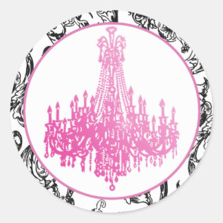 Roze kroonluchter en damast afdichtingen ronde sticker