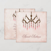 Roze Kroonluchter Sweet 16 Feest Kaart (Voorkant / Achterkant)
