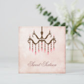 Roze Kroonluchter Sweet 16 Feest Kaart (Staand voorkant)