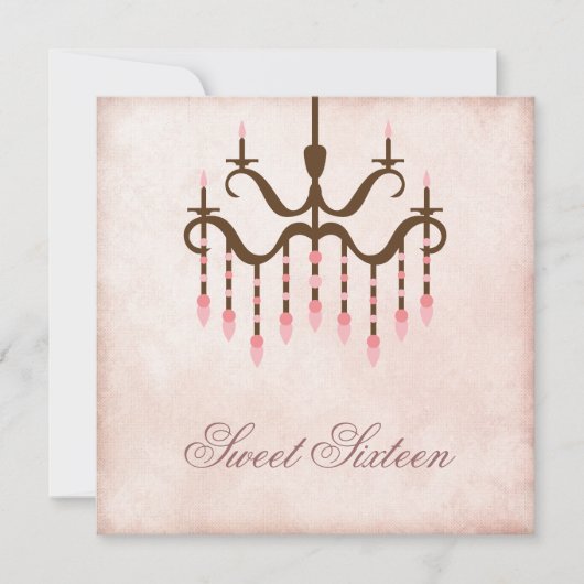 Roze Kroonluchter Sweet 16 Feest Kaart (Voorkant)