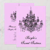 Roze kroonluchter Sweet 16 Party Kaart (Voorkant / Achterkant)