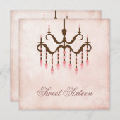 Roze kroonluchter Sweet 16 Party Kaart (Voorkant / Achterkant)