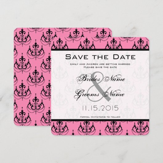 Roze Kroonluchter Trouw Save the Date Kaart (Voorkant / Achterkant)