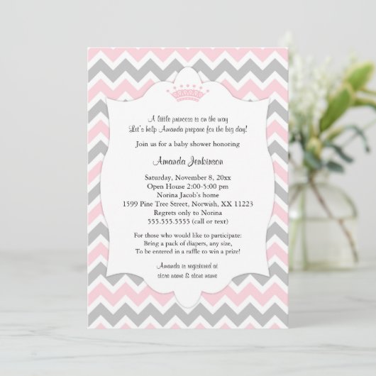 Roze kroonprinses Baby shower nodigt/meisje prinse Kaart (Staand voorkant)