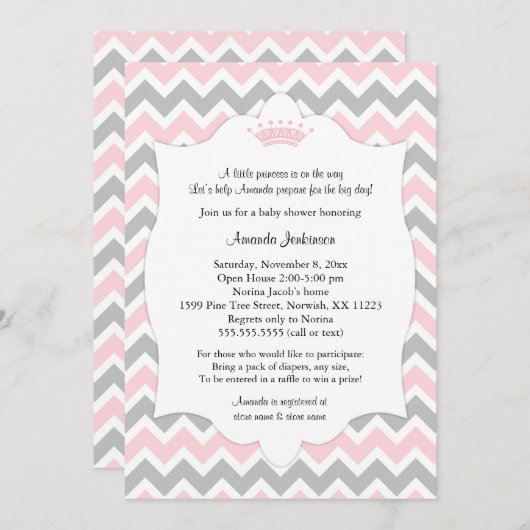 Roze kroonprinses Baby shower nodigt/meisje prinse Kaart (Voorkant / Achterkant)