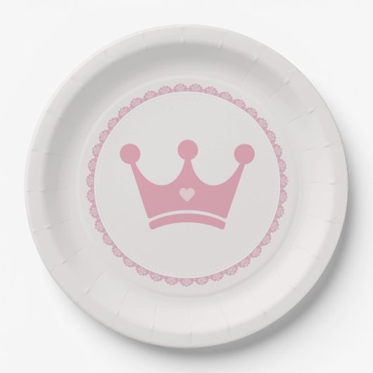 Roze Kroonprinses Kant Pastel Waterverf Papieren Bordje (Voorkant)