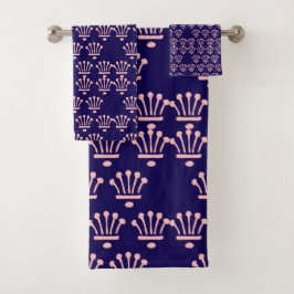 Roze Kroontjes Donkerblauw Bad Handdoek