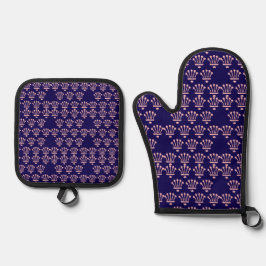 Roze Kroontjes Donkerblauw Ovenwant & Pannenlap Set