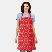 Roze Kroontjes Rood Schort (Gedragen)