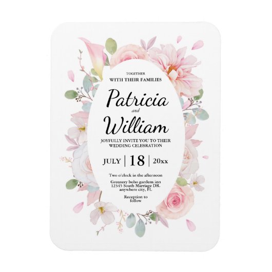 Roze Kruiden Bloesem Bloemen Save The Date Bruilof Magneet (Verticaal)