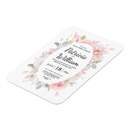 Roze Kruiden Bloesem Bloemen Save The Date Bruilof Magneet (Linkerzijde)