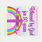  ROZE KRUIS 80E VERJAARDAG FLEECE DEKEN (Voorkant (Horizontaal))