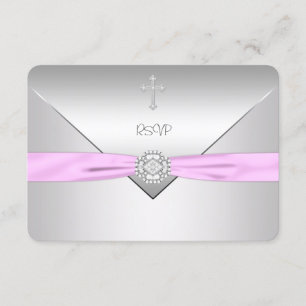 Roze kruis babemeisje doop RSVP Kaartje