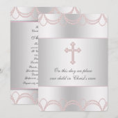 Roze Kruis Baby Meisje Doop Doop Kaart (Voorkant / Achterkant)