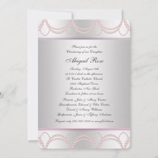 Roze Kruis Baby Meisje Doop Doop Kaart (Achterkant)