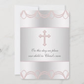 Roze Kruis Baby Meisje Doop Doop Kaart (Voorkant)