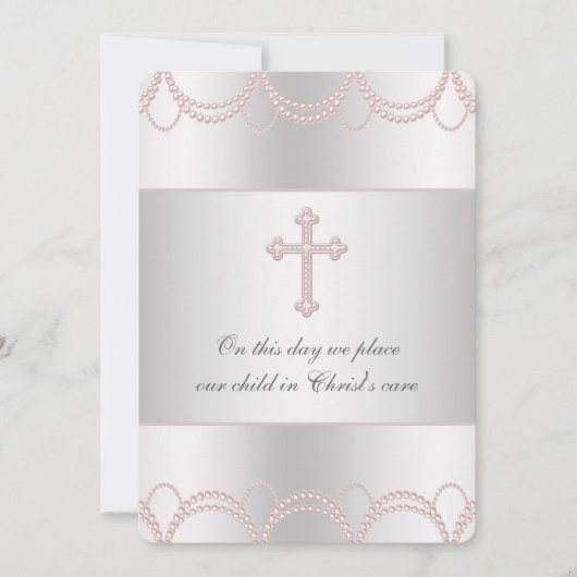 Roze Kruis Baby Meisje Doop Doop Kaart (Voorkant)