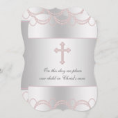 Roze Kruis Baby Meisje Doop Doop Kaart (Voorkant / Achterkant)