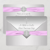 Roze Kruis Baby Meisje Doop Kaart (Voorkant / Achterkant)