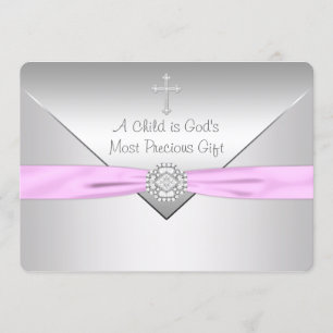 Roze Kruis Baby Meisje Doop Kaart
