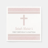 Roze Kruis Baby Meisje Eerste Verjaardag Doop Servet (Voorkant)