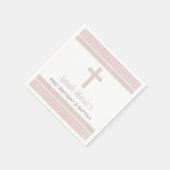 Roze Kruis Baby Meisje Eerste Verjaardag Doop Servet (Hoek)