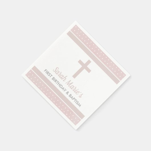Roze Kruis Baby Meisje Eerste Verjaardag Doop Servet (Hoek)