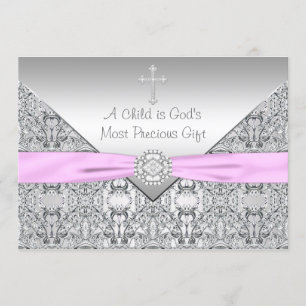 Roze kruis babymeisje doop doopfeest kaart
