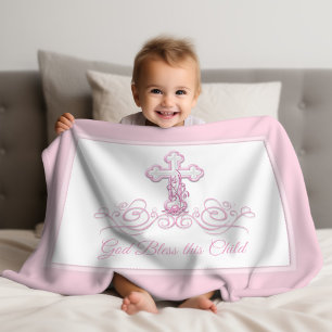 Roze kruis babymeisje doopdeken fleece deken