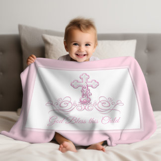 Roze kruis babymeisje doopdeken fleece deken