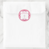 Roze Kruis Communie Ronde Sticker (Tas)